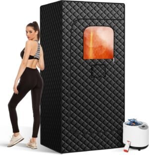 Portable Sauna Box for Home, Personal SPA Steam Sauna with 5 Min Fast Heating &15 Levels Heat, Warm Sauna Tent with 3L/1200W Steamer, Folding Chair, Remote Control for Body Relaxation, 32″ x 32″ x 71″