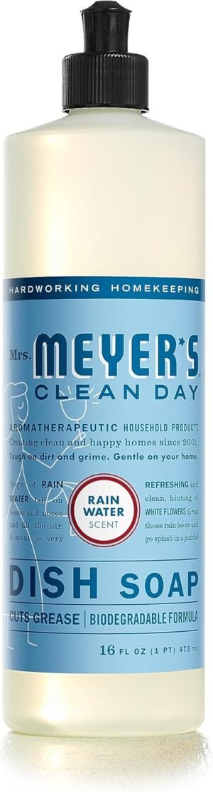 MRS. MEYER’S CLEAN DAY Liquid Dish Soap, Biodegradable Formula, Rain Water, 16 fl. oz