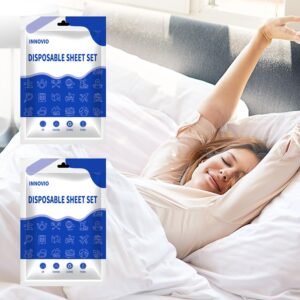 2 Pack Disposable Bed Sheets, Disposable Sheets for Travel, Quilt Cover and Pillowcase Set for Hotel, SMMSS Non-Woven Fabric, Universal Size (fits King, Queen, Full & Twin Size)