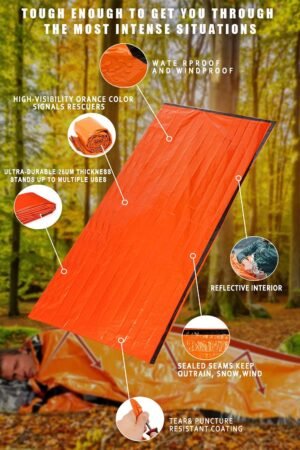 Zmoon Emergency Sleeping Bag 2 Pack Lightweight Survival Thermal Bivy Sack Portable Blanket for Camping, Hiking, Outdoor, Activities (Orange)
