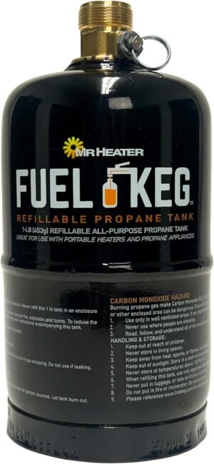 Mr. Heater Fuel Keg. – 1 lb. / 16 oz. Empty Refillable Propane Tank – DOT Certified, Black