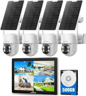 CAMCAMP Solar Security Cameras Wireless Outdoor with 10″ Monitor, 10CH NVR 2K Solar Home Security Camera System with 360° Color Night Vision,2-Way Audio,500GB Local Storage,No Monthly Fee,No Need WiFi