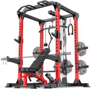 Power Rack Power Cages Multi-Function Squat Rack with Cable Crossover System Selectable More Training Attachment Weight Cage for Garage & Home Gym