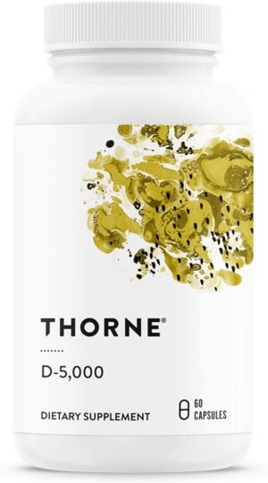 THORNE Vitamin D-5000 – Vitamin D3 Supplement – Support Healthy Bones, Teeth, Muscles, Cardiovascular, and Immune Function – NSF Certified for Sport – Dairy-Free, Soy-Free – 60 Capsules