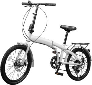 20 inch Folding Bike Folding Compact City Commuter Bike with 7 Speed Gears Easy Folding City, Adjustable Stem, Bicycle Foldable Bicycle with Disc Brake Front and Rear Fenders