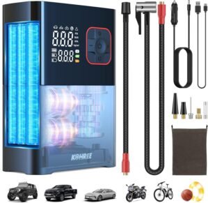 Kohree Tire Inflator Portable Air Compressor, 4X Faster Dual Cylinder Air Pump for Car Tires, Pickup Trucks & Large Tires, 150 PSI & 20000mAh Cordless Electric Air Pump with Pressure Detection