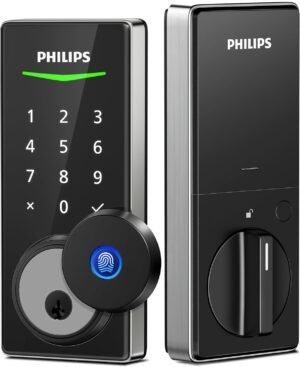 Philips Fingerprint Electronic Door Lock, Keyless Entry Door Lock with Touchscreen, Long-Last Battery Life, Auto-Lock, One-Time Code, One-Touch Locking, Satin Nickel