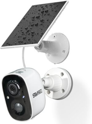 SOVMIKU CG6 Best Solar Security Camera Wireless Outdoor, Battery Powered Cam, Easy to Setup,PIR Motion Detection, Two Way Audio, Audible Flashlight Siren,2.4GHz Wi-Fi, Color Night Vision, SD Slot