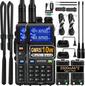 BAOFENG UV-5RM 10W Ham Handheld Radio Long Range with Tactical Antenna, Portable Two Way Walkie Talkies for Adults 5RM Multi-Band Radio with Air Duct Earpiece & 2500mAh Type-C Battery