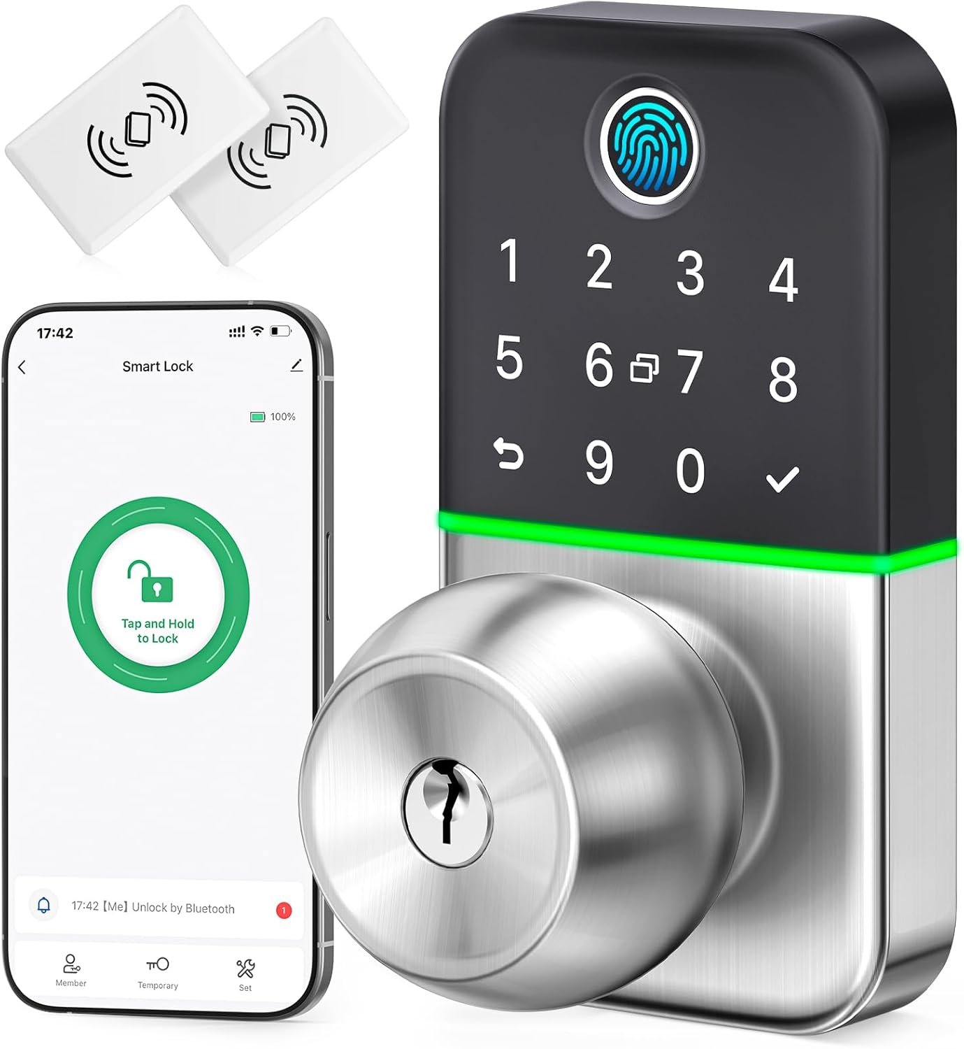 Keypad Smart Door Lock with Knob: Kucacci Keyless Entry Door Lock for Front Door - Keypad Door Lock with Handle - Fingerprint Code Door Knob - Door Lock with Code - Auto Lock, Silver
