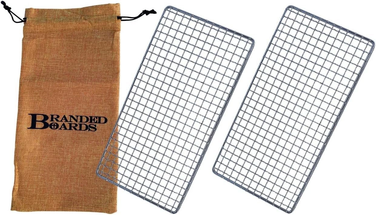 Portable Bushcraft Stainless BBQ Cooking Grill Grate, Bamboo Cutting Board, Burlap Bag, Mini Knife, Fire Starter Kits. Camping, Campfires, Backpacking, Hunting & Fishing Gear