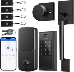 Smart Locks for Front Door with Handle Knob Set, Keyless Entry Door Lock, Front Door Lock Set, Fingerprint Door Lock with App Control, Auto Lock, Matte Black