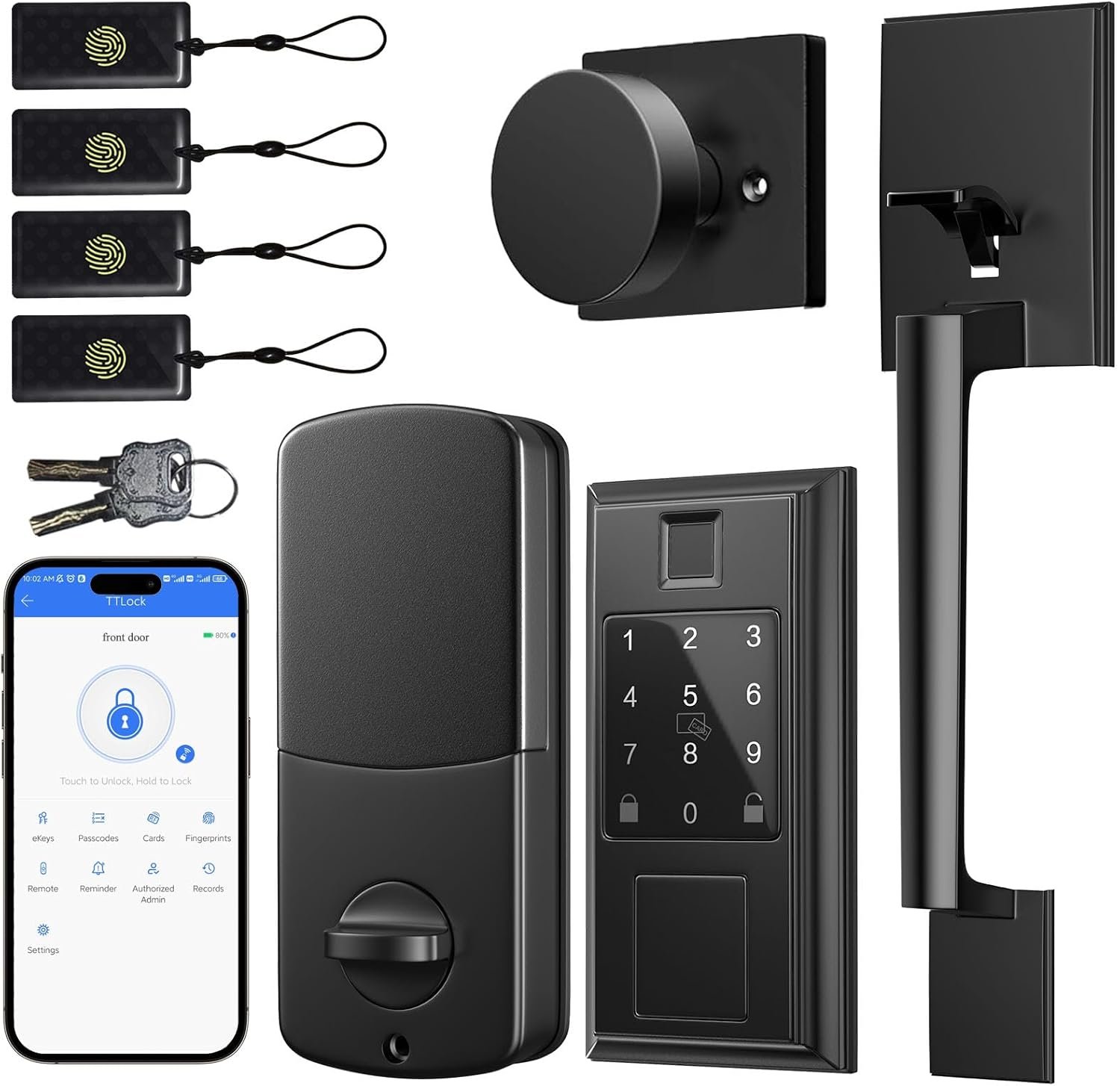 Smart Locks for Front Door with Handle Knob Set, Keyless Entry Door Lock, Front Door Lock Set, Fingerprint Door Lock with App Control, Auto Lock, Matte Black