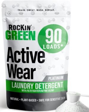 Rockin’ Green Laundry Detergent, Plant based, All Natural Laundry Detergent Powder, Vegan and Biodegradable Odor Fighter, Safe for Sensitive Skin (Active Wear 90 Loads – Unscented)