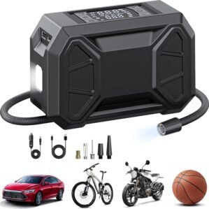 Tire Inflator Portable Air Compressor, 150 PSI Cordless Air Pump 25000mAh 12V DC Dual Power Electric Car Tire Pump with Accurate LCD Display LED Light for Car, Motorcycle, Bicycle, Bike, Ball