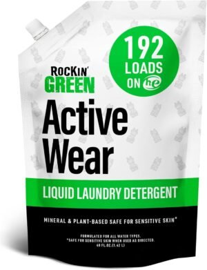Rockin’ Green Laundry Detergent, Plant based, All Natural Laundry Detergent Powder, Vegan and Biodegradable Odor Fighter, Safe for Sensitive Skin (Liquid Laundry Detergent 192 Loads – Unscented)