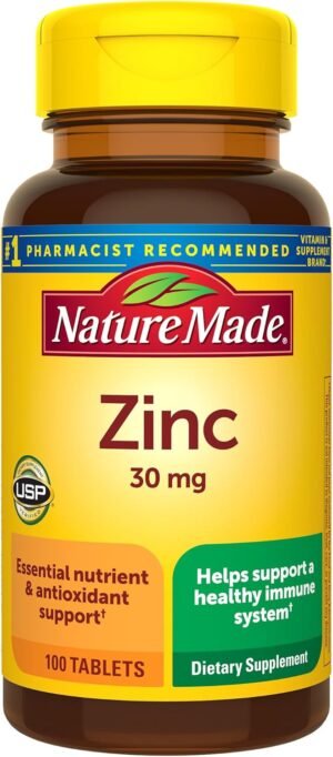 Nature Made Zinc 30 mg, Dietary Supplement for Immune Health and Antioxidant Support, 100 Tablets, 100 Day Supply