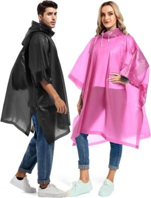 2 Pack Rain Ponchos for Adults Reusable – Raincoats Survival Emergency Heavy Duty Rain Coat with Drawstring Hood