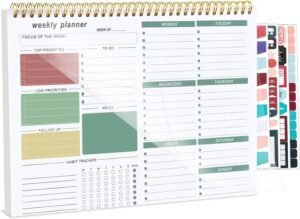 Weekly To Do List Notepad, 8.5”x11” Weekly Desk Planner with 52 Tear Off Sheets Undated Weekly Planner Habit Tracker & Productivity Organizer for Home School and Work, Green