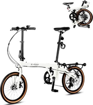 16” Folding Bike, Foldable City Bicycle with 7 Speed, Outdoor Beach Cruiser Bike for Adult,Adjustable Seat,Portable Compact Bicycle Urban Commuter Lightweight Bike for Women Men