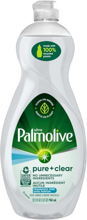 Palmolive Ultra Dishwashing Liquid Dish Soap, Pure + Clear Fragrance Free – 32.5 Fluid Ounce (Packaging may vary)