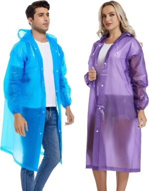 2PCS Rain Ponchos for Adults Reusable Raincoats Emergency Survival With Hoods&Sleeves for Women Men