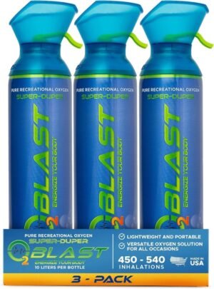 O2 Blast, Pure Oxygen Supplement, 10L Portable Can with Custom Breathing Mask for Respiratory Support, Elevate Oxygen Levels, Speed Recovery Time, Perfect for High Altitude & Sports Recovery (3-Pack)