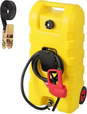 GAOMON Fuel Caddy, 15 Gallon Portable Gasoline Tank Container With Le Fluid Delivery Siphon Pump and 10ft Delivery Hose, Diesel Storage Tank On Wheels for Cars, Lawnmowers, Atvs, and Boats, Yellow