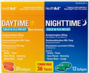 HealthA2Z® Daytime and Nighttime | Cold & Flu Medicine | Powerful Multi-Symptom Daytime and Nighttime Relief (24 Daytime & 12 Nighttime Softgels) (Daytime & Nighttime Combo (36 Count Pack of 1))
