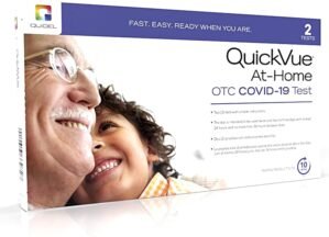 QuickVue At-Home OTC COVID-19 Test Kit, Self-Collected Nasal Swab Sample, 10 Minute Rapid Results – Single Kit (includes 2 tests, intended for a single user)