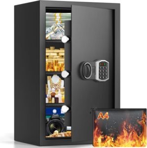 4.0 Cuft Large Fireproof Safe Box, Digital Home Safe with Fireproof Bag, Alarm System, Mute Function and Removable Shelf, Anti-Theft Fire Safes for Home Documents Ammo Jewelry Money