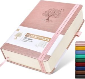 Lined Journal Notebook -365 Pages A5 Thick Journals for Writing Ruled Notebook, Pink Hardcover Leather Journals for Women Men, Daily Journal Notebook for Work, Note Taking (5.75” X 8.38” Rose Gold)