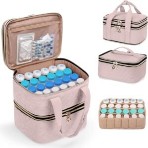 YARWO Pill Bottles Organizer Empty, Upgraded 3 Layers Medicine Storage Bag with Demountable Design and Dividers, Medication Travel Case for Pills, Vitamins, Masks, First Aid Supplies, Dusty Rose
