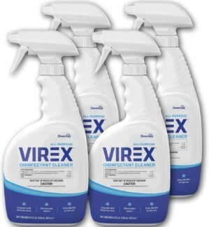VIREX Diversey CBD540540 All Purpose Disinfectant Cleaner- Kills 99.9% of Germs and Eliminates Odors, Lemon Scent, Ready-to-Use Spray, 32-Ounce (Pack of 4)