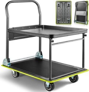 Foldable Push Cart Dolly, 700lbs Foldable Platform Truck Dolly with Wheels, Heavy Duty Platform Cart 2 Tier Moving Flatbed Cart for Warehouse, Garage, Workshop, Office 28.75″ x 18.5″ x 34″