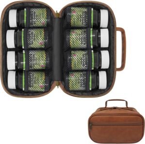Small Pill Bottle Organizer for Travel, Medicine Bag, Carrier for Prescription Medications – Brown PU Leather