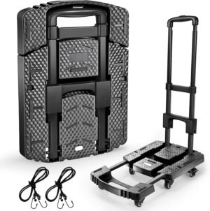 Folding Hand Truck, Portable Heavy Duty Dolly, 6 Wheels Collapsible Luggage Cart with 2 Elastic Ropes – Compact Trolley for Easy Moving – Ideal Hand Cart for Travel and More