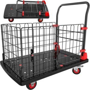 YITAHOME Platform Truck Cart with Cage, 42 x 26 in 1000LBS Capacity Folding Cart with Wheels,Heavy Duty Hand Moving Cart,Foldable Dolly Cart with Basket for Warehouse Luggage Moving
