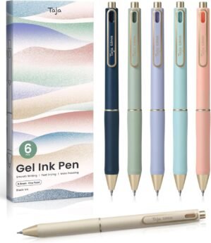 Gel Pens, 6 Pcs Quick Dry Blcak Gel Ink Pens, 0.5mm Fine Point Smooth Writing Pens for Journaling and Note Taking, Cute Aesthetic Pens for Women & Men-Sand Gold