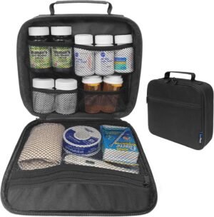 Medium Travel Pill Bottle Organizer, Medicine Bag, Carrier for Medications and Medical Supplies – Black (Without Lock)