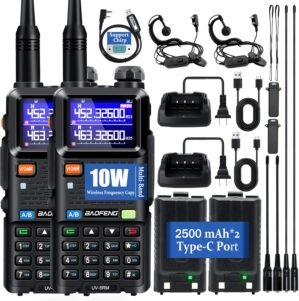 BAOFENG 5RM Ham Radio 10W Long Range Upgrade of UV-5R, Ham Radio Handheld UV-5RM Radio Multi-Band Two Way Radio with 771 Antenna, 2500mAh Battery Rechargeable Walkie Talkies for Adults, 2 Pack