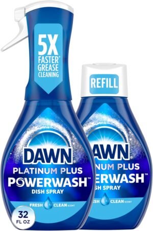 Dawn Powerwash Spray, Dish Soap, Dishwashing Liquid, Cleaning Supplies, Fresh, 1 Starter Kit + 1 Refill, 32 Fl Oz