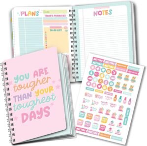 Daily Planner Undated – Undated Daily Planner Notebook with Hourly Schedule, To-Do List & Gratitude Section, Cute Journal for Women & Kids (Pink)