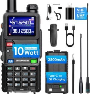 BAOFENG 5RM Ham Radio 10W High Power, VHF/UHF, 8 Bands Long Range Two Way Radio Handheld, NOAA, Frequency Copy, 999CH,USB C Charging 2500mAh Battery,6.1″ &15.12″ 771 Long Antenna-1 Pack Full Kit
