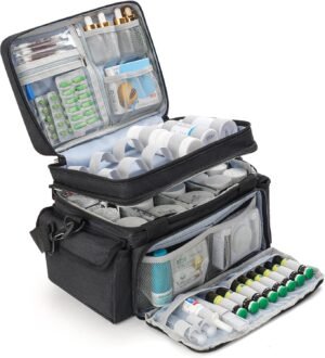 Medicine Organizer with Adjustable Divider, Double-Layer Medicine Bottle organizer Storage, Portable Home Health First Aid Bag, Medicine Organizer Box for Emergency Medications (Bag Only)