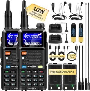 BAOFENG 5RM 10W Multi-Band Radio, Ham Radio Long Rang UV-5RM Handheld Radio for Walkie Talkie Enthusiasts, Portable Two-Way Radio with Air Duct Earpiece, USB-C Charging Cable, 2500mAh Battery（2 Pack）