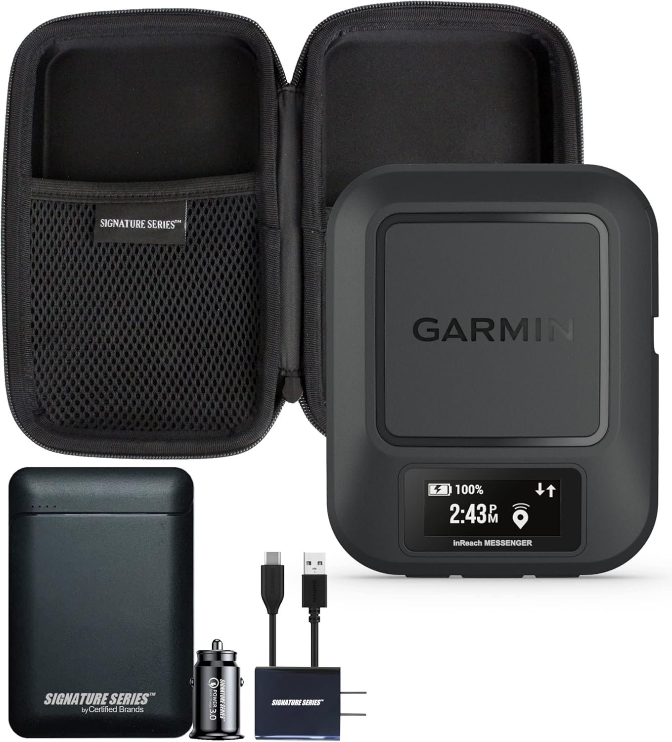 Garmin inReach Messenger, Handheld Satellite Communicator | Global Two-Way Messaging, Share GPS Location, Interactive SOS, Group Messaging via App, Preset Message Check-Ins with Signature Power Bundle