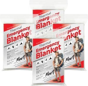Mart Cobra Emergency Blanket 4-Pack Space Mylar Blankets Survival Gear and Supplies Reusable Thermal Camping Essentials First Aid Car Emergency Kit Prepper Bug Out Bag Foil Warm Cat Cold Snow Winter