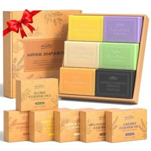 POP MODERN.C Natural Soap Bar Gift Set Body Wash Soap Bars Organic Soaps For Women & Men Lavender, Tea Tree, Lemongrass Orange, Oatmeal Almond, Green Tea Bamboo Charcoal, Turmeric 6×3.5oz