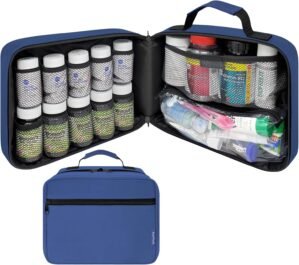 Large Padded Pill Bottle Organizer, Medicine Bag, Case, Carrier for Medications, Vitamins, and Medical Supplies – Travel Medicine Organizer and Home Storage Med Bag – Blue (Without Lock)